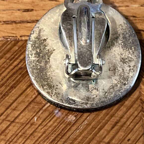 Vintage Art Deco Revival Round 925 Sterling Onyx Marcasite MOP Clip On Earrings - Picture 7 of 10